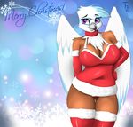  2015 absurd_res anthro avian beak breasts brown_fur christmas cleavage clothed clothing elbow_gloves english_text fan_character female fur gloves gryphon hi_res holidays john_sheppard legwear my_little_pony purple_eyes smile solo text wings 