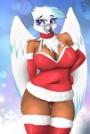  2015 absurd_res anthro avian beak breasts brown_fur christmas cleavage clothed clothing elbow_gloves fan_character female fur gloves gryphon hi_res holidays john_sheppard legwear my_little_pony purple_eyes smile solo wings 