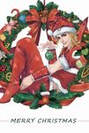  arrow bell blonde_hair blue_eyes bow bug hat highres horseshoe insect johnny_joestar jojo_no_kimyou_na_bouken karin_(364682326) ladybug male_focus peace_symbol ribbon santa_hat smile solo steel_ball steel_ball_run stuffed_animal stuffed_toy teddy_bear wreath wristband 