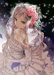  bridal_veil bride diadem dress flower gothic_wa_mahou_otome hair_flower hair_ornament long_hair purple_eyes rosalie_(gothic_wa_mahou_otome) solo veil wedding_dress white_hair yae_(mono110) 