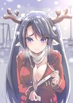  animal_ears antlers black_hair blush breasts breath christmas cleavage coat large_breasts long_hair looking_at_viewer no_bra open_clothes open_coat original phandit_thirathon playground purple_eyes red_coat reindeer_antlers reindeer_girl scarf snow snowing solo swing twintails very_long_hair wavy_mouth winter_clothes 