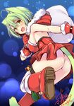  animal_ears ass cat_ears cat_tail christmas dodome-iro_mayonnaise gloves green_eyes green_hair original red_gloves santa_costume sharon_(dodomayo) solo tail thighhighs 