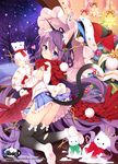  animal_ears ass bare_shoulders blue_eyes blush byulzzimon cat_ears cat_tail christmas christmas_tree copyright_name long_hair looking_at_viewer looking_back night night_sky official_art original purple_hair scarf scissors sky snow snowman solo tail thighhighs unleashed very_long_hair wide_sleeves 