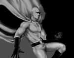 1boy bald boots cape clenched_hand gloves greyscale male_focus monochrome muscle one-punch_man onepunch_man saitama_(one-punch_man) saitama_(onepunch_man) solo tariah_furlow zipper 
