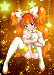  amanogawa_kirara cure_twinkle earrings gloves go!_princess_precure jewelry long_hair looking_at_viewer magical_girl orange_hair precure pubic_hair purple_eyes pussy smile solo star star_earrings thighhighs twintails uncensored unno_hotaru 