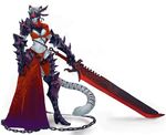 armor female luigiix melee_weapon stripes sword warrior weapon 