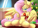  2015 christmas christmas_tree equine feathered_wings feathers female fireplace fluttershy_(mlp) friendship_is_magic fur gift hair half-closed_eyes hi_res holidays inside long_hair madacon mammal my_little_pony pegasus pink_hair ribbons smile solo tree wings yellow_fur 