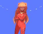  bad_id bad_pixiv_id bangs blue_background blue_eyes bodysuit bracer breasts cowboy_shot crossed_arms gloves hair_between_eyes hair_ornament hona_(pixiv7939518) impossible_clothes long_hair looking_at_viewer neon_genesis_evangelion orange_hair parted_bangs parted_lips pilot_suit plugsuit shaded_face simple_background small_breasts solo souryuu_asuka_langley standing triangle_mouth turtleneck very_long_hair 