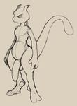  anthro balls big_penis daftpatriot digitigrade flaccid humanoid_penis legendary_pok&eacute;mon long_foreskin male mewtwo monochrome nintendo penis pok&eacute;mon precum sketch solo standing uncut video_games 