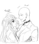  artist_request bald bald_girl blush breasts choker cleavage genderswap genderswap_(mtf) genos greyscale korean large_breasts monochrome multiple_girls one-punch_man saitama_(one-punch_man) source_request translation_request wavy_mouth 