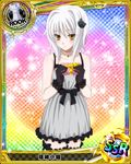  artist_request black_gloves blush box card_(medium) cat_hair_ornament character_name chess_piece gift gift_box gloves hair_ornament high_school_dxd jewelry necklace official_art rook_(chess) short_hair silver_hair solo thighhighs toujou_koneko trading_card yellow_eyes 