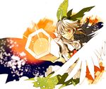  alternate_color arm_cannon bird_wings bow firing hair_bow ichizen_(o_tori) limited_palette one_eye_closed red_eyes reiuji_utsuho shirt silver_hair skirt smile solo third_eye touhou weapon wings 