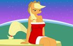  2015 anthro applejack_(mlp) big_breasts blonde_hair breasts christmas clothing cowboy_hat dnantti earth_pony equine eyelashes female friendship_is_magic green_eyes hair hat holidays horse mammal my_little_pony pony smile snow solo 