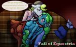  2015 anthro blush breasts broken_horn clexyoshi clothing collar equine fall_of_equestria fan_character female green_hair hair horn horse male male/female mammal my_little_pony nipple_piercing nipples nude piercing pony shackles sick slave sofa soup story_in_description tissues unicorn wishy_washy 