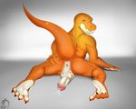  anthro anus backsack balls barefoot digital_media_(artwork) erection gecko holding_butt humanoid_penis lizard looking_at_viewer looking_back lying male nude on_front penis penis_backwards perineum precum presenting raised_tail rear_view reptile scalie seyrmo signature soles solo 