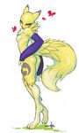  ;) ass black_sclera blue_eyes breasts bug butterfly detached_sleeves digimon digimon_tamers full_body furry highres insect luigiix one_eye_closed renamon small_breasts smile snout solo standing tail tattoo 