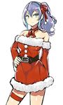  alternate_hairstyle bare_shoulders belt blue_hair dress fur_trim green_eyes hair_ribbon multicolored_hair q_(a72pgc) ribbon santa_costume serena_(yuu-gi-ou_arc-v) side_ponytail solo strapless strapless_dress two-tone_hair yuu-gi-ou yuu-gi-ou_arc-v 