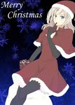  alisa_ilinichina_amiella blue_eyes blush boots cabbie_hat christmas elbow_gloves gift gloves god_eater god_eater_burst hat image_sample kisaragi_(is) long_hair looking_at_viewer pantyhose pixiv_sample sack santa_costume santa_hat silver_hair skirt smile solo thigh_boots thighhighs 