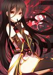  black_gloves black_hair black_legwear elbow_gloves gloves long_hair looking_at_viewer original rizky_(strated) smile solo thighhighs yellow_eyes 