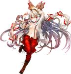  bow breasts duca fujiwara_no_mokou full_body hair_bow hair_ribbon long_hair open_clothes red_eyes ribbon silver_hair small_breasts solo suspenders touhou transparent_background 