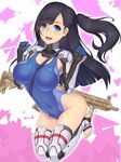  2d :d armor armpit_cutout armpits assault_rifle bangs barefoot between_breasts black_gloves black_hair black_legwear blue_eyes blue_nails blue_swimsuit blush breasts clenched_hands competition_swimsuit covered_navel feet full_body gloves gun hands_up heckler_&amp;_koch highleg highleg_swimsuit hk416 impossible_clothes impossible_swimsuit jumping large_breasts leg_armor legs_together long_hair looking_at_viewer nail_polish one-piece_swimsuit one_side_up open_mouth original rifle shiny shiny_clothes shoulder_armor skin_tight smile solo swimsuit teeth thighhighs toeless_legwear toenail_polish turtleneck vertical_foregrip w_arms weapon white_armor white_background 