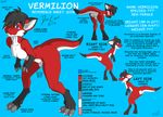  2015 anthro anus big_ears butt butt_heart dinosaur doncoon_(artist) female fur hair invalid_color lizard looking_at_viewer model_sheet playful presenting presenting_hindquarters presenting_pussy pussy raptor red_fur red_skin reptile scalie shy text vermilion_(character) 