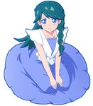  atair blue_eyes blue_hair blush braid circle_skirt go!_princess_precure kaidou_minami long_hair looking_at_viewer precure seiza sitting skirt smile solo 