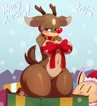  2015 anthro antlers bell big_breasts blush bound breasts cervine christmas collar english_text feline female holidays horn mammal pussy restrained rudolph sssonic2 sweat sweatdrop text voluptuous wide_hips 