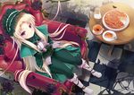  :o apple_pie armchair black_flower black_rose blonde_hair boots bound bound_wrists broken_wall capelet chair checkered checkered_floor cup flower food fork from_above full_body gloves green_pants grey_gloves hairband jar kaitou_tenshi_twin_angel knee_boots kouzu_shou lolita_fashion lolita_hairband long_hair long_sleeves pants petals pie plant plate purple_eyes rose salome_(twin_angel_3) shadow sitting solo_focus stuffed_animal stuffed_toy sugar_cube table teacup teddy_bear tied_up twin_angel very_long_hair vines white_footwear 