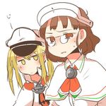  blonde_hair brown_eyes brown_hair commentary_request glasses graf_zeppelin_(kantai_collection) hat kantai_collection long_hair lowres multiple_girls open_mouth rebecca_(keinelove) roma_(kantai_collection) short_hair sweat twintails yellow_eyes 