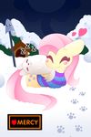  &lt;3 :3 blush canine clothing crossover cute cutie_mark dog equine feral fluttershy_(mlp) friendship_is_magic greater_dog horse hungrysohma16 mammal my_little_pony pegasus pony shovel sleeping snow sound_effects sweater text undertale video_games wings zzz 