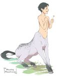  anthro attack_on_titan black_hair centaur cute equine flower freckles fur grass grey_fur hair hooves horse human male mammal marco_bodt mavolcium nipples nude pale plant pony sitting solo spotts taur young 