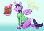  2015 anthro anthrofied big_breasts bottomless breasts christmas clothed clothing cutie_mark equine female friendship_is_magic fur gift hair half-dressed holidays hooves horn magic mammal my_little_pony smile solo squishyfluffs sweater twilight_sparkle_(mlp) winged_unicorn wings 