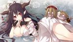  bandages black_hair breasts danua doll draph dress fingerless_gloves gloves granblue_fantasy hat horns jewelry large_breasts locket long_hair necklace ornament pendant red_eyes solo very_long_hair white_dress 