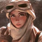  artist_name belt black_gloves black_hair blush desert dust face gloves goggles goggles_on_head grey_eyes guweiz head_scarf headgear jakku_(star_wars) lantern lips looking_at_viewer outdoors over_shoulder parted_lips realistic rey_(star_wars) ribbon_trim sand science_fiction short_hair signature solo star_wars star_wars:_the_force_awakens sunlight teeth upper_body 