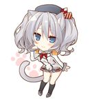  :3 animal_ears blue_eyes blush_stickers cat_ears cat_tail chibi epaulettes hat kantai_collection kashima_(kantai_collection) kemonomimi_mode long_sleeves looking_at_viewer miko_92 military military_uniform paw_pose silver_hair solo tail twintails uniform 