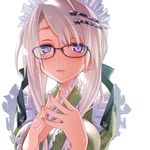  apron blush glasses hair_ornament hairclip highres japanese_clothes long_hair looking_at_viewer maid original sakuya_tsuitachi silver_hair solo steepled_fingers 