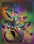  bdsm bondage bound christmas christmas_lights colorful dragon embarressed entangled erection feral fr0stbit3 fr0stbit3_(artist) frill frilled_dragon gravity_(character) holidays horny humiliated humiliation lights male penis smile solo xxxmas 