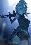 as_val assault_rifle battlefield_(series) battlefield_4 belt breasts covered_nipples elbow_gloves gloves gun holding holding_gun holding_weapon looking_at_viewer medium_breasts minono_aki original rifle sniper_rifle solo thighhighs weapon yellow_eyes 