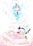  casket cherry_blossoms closed_eyes commentary food funeral green_skirt hair_ribbon hands_together hat hitodama japanese_clothes kashuu_(b-q) kneeling konpaku_youmu konpaku_youmu_(ghost) long_sleeves mob_cap pink_hair praying puffy_long_sleeves puffy_sleeves ribbon saigyouji_yuyuko short_hair silver_hair skirt skirt_set smile sweet_potato sword touhou translated triangular_headpiece weapon wide_sleeves 