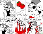  clothing english_text eye_patch eyewear food fruit human kgn-000_(artist) mammal marine monster protagonist_(undertale) text tomato undertale undyne video_games 