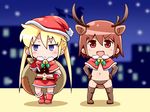  :d animal_costume animal_ears antlers boots brown_hair christmas hat jinnouchi_akira kill_me_baby long_hair midriff multiple_girls navel open_mouth oribe_yasuna over_shoulder reindeer_antlers reindeer_costume reindeer_ears reindeer_tail sack santa_boots santa_costume santa_hat short_hair smile sonya_(kill_me_baby) tail thigh_boots thighhighs twintails v-shaped_eyebrows 
