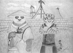  bear chinese feline holt5 kung_fu kung_fu_panda mammal monochrome panda po tiger village 