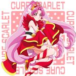  akagi_towa bangs belt boo_(takagi) character_name cure_scarlet detached_sleeves expressionless full_body go!_princess_precure highres long_hair looking_at_viewer magical_girl parted_bangs pink_hair pointy_ears precure red_eyes red_footwear red_skirt red_sleeves shoes skirt solo 