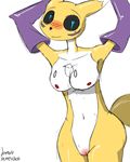  2015 anthro blush breasts canine digimon dragonmatsuko fox invalid_tag mammal nude pussy renamon solo standing 