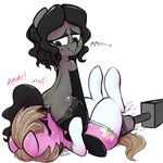  &lt;3 2015 black_hair butt clothing cutie_mark duo earth_pony equine eyes_closed facesitting fan_character female female/female feral fucking_machine hair half-closed_eyes horse legwear machine mammal mcsweezy my_little_pony oral penetration pony simple_background sweat text thigh_highs white_background 