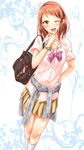  ;d bag bag_charm brown_hair charm_(object) chigusa clothes_around_waist earrings houjou_karen idolmaster idolmaster_cinderella_girls jewelry necklace one_eye_closed open_mouth pink_shirt plaid plaid_skirt pleated_skirt school_bag school_uniform scrunchie shirt skirt smile socks solo star star_necklace sweater_around_waist white_legwear wrist_scrunchie yellow_eyes 