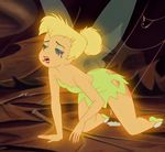  blonde_hair clothing cum cum_drip disney disney_fairies dripping edit fairy female hair makeup solo tears tinkerbell torn_clothing 