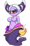  blush breasts cyclops fuumin_(youkai_watch) large_breasts monster_girl navel nipples nollety one-eyed open_clothes pink_eyes pointy_ears purple_skin simple_background solo white_background white_hair youkai youkai_watch 