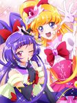  :d ;o asahina_mirai black_gloves black_hat blonde_hair blush cure_magical cure_miracle elbow_gloves gloves hat heart highres index_finger_raised izayoi_liko long_hair looking_at_viewer magical_girl mahou_girls_precure! masako_(sabotage-mode) mini_hat mini_witch_hat multiple_girls one_eye_closed open_mouth pink_eyes pink_hat precure purple_eyes purple_hair smile star white_gloves witch_hat 